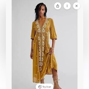 Free People Embroidered Fable Midi Dress